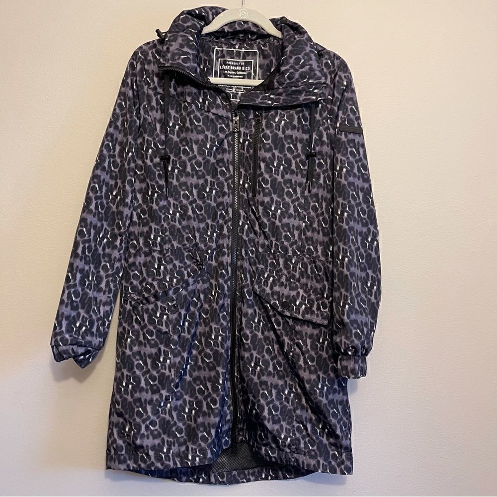 Lucky Brand rain jacket windbreaker water resistant hooded leopard print…